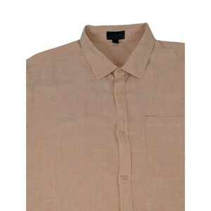 Magaschoni Man XL Peach Button Down Linen Short‎ Sleeve Casual Shirt